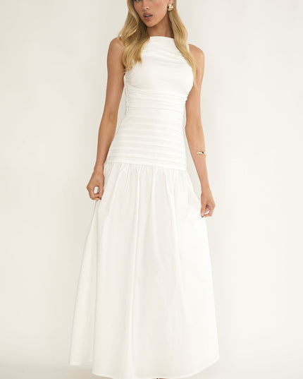 White Sleeveless Pintuck Maxi Dress