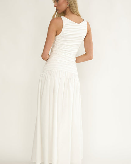 White Sleeveless Pintuck Maxi Dress