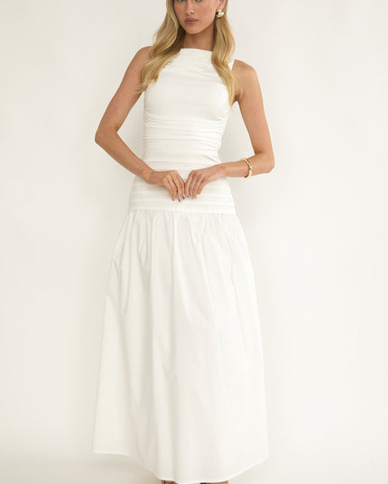 White Sleeveless Pintuck Maxi Dress
