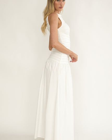White Sleeveless Pintuck Maxi Dress