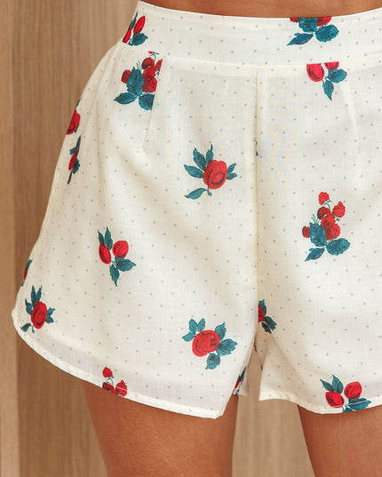 Beige Peach Orchard Elasticated Shorts Floral