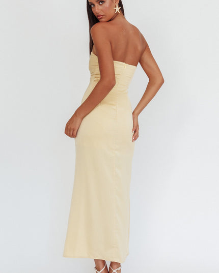 Strapless Ruched Drawstring Maxi Dress Golden
