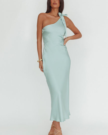 Sage One-Shoulder Bow Maxi Dress