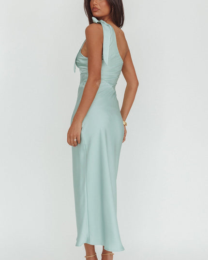 Sage One-Shoulder Bow Maxi Dress