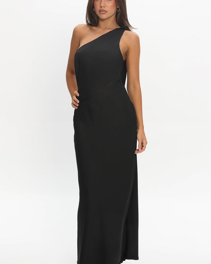 Black One-Shoulder Bow Maxi Dress