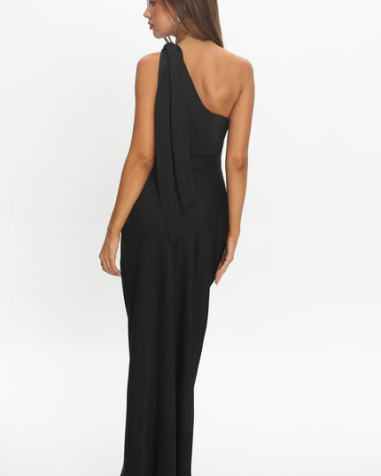 Black One-Shoulder Bow Maxi Dress