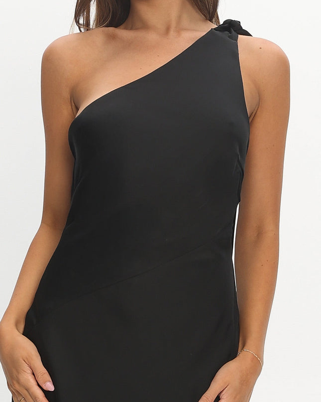 Black One-Shoulder Bow Maxi Dress