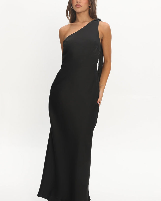 Black One-Shoulder Bow Maxi Dress