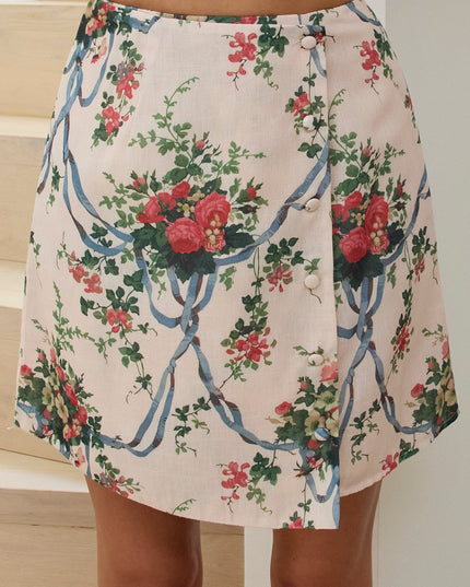 Pink Wrap Mini Skirt Floral