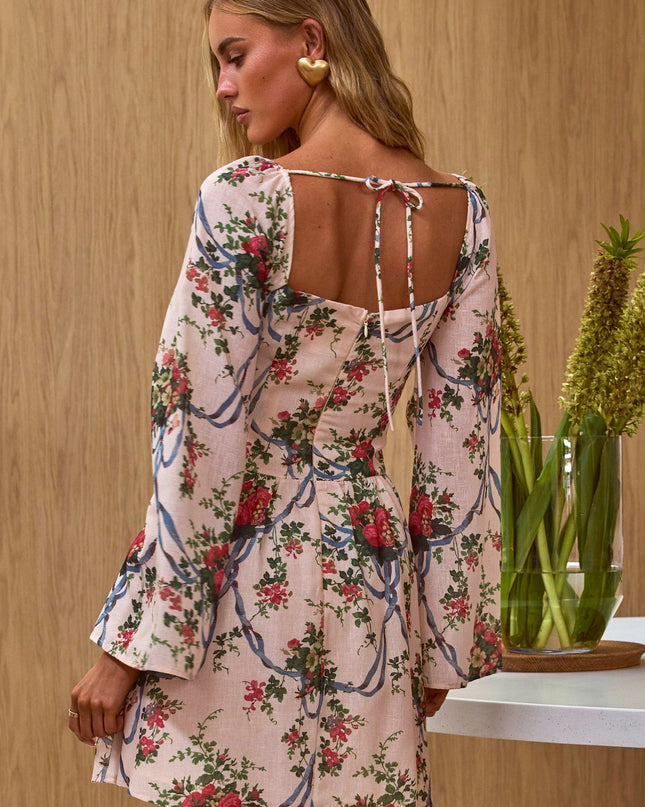 Pink Gathered Bust Mini Dress Floral