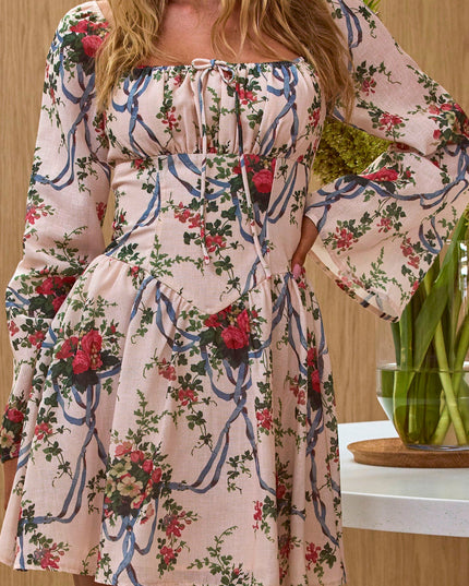 Pink Gathered Bust Mini Dress Floral