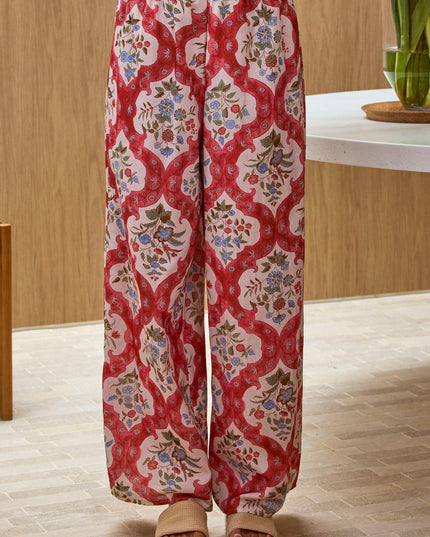 Cream Waist Pants Print