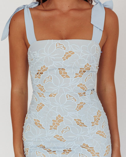 Baby Blue Tied Shoulder Maxi Dress Embroidered