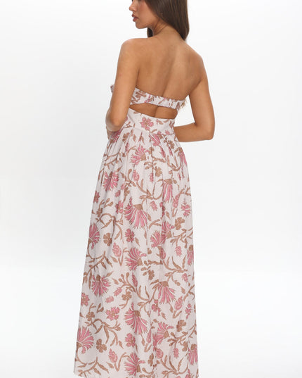 Beige Bow Bust Maxi Dress Floral