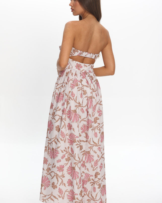 Beige Bow Bust Maxi Dress Floral