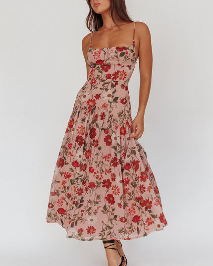 Red Drop Waist Maxi Dress Floral