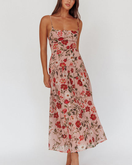 Red Drop Waist Maxi Dress Floral