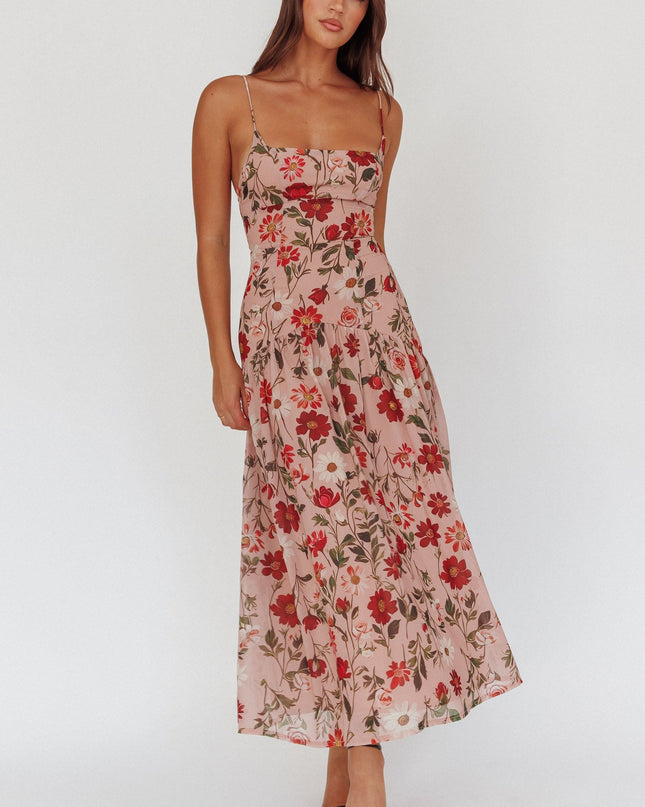 Red Drop Waist Maxi Dress Floral