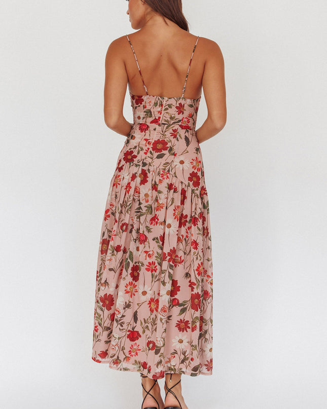 Red Drop Waist Maxi Dress Floral