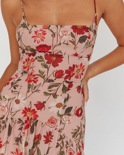 Red Drop Waist Maxi Dress Floral