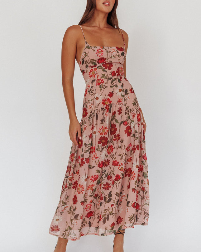 Red Drop Waist Maxi Dress Floral