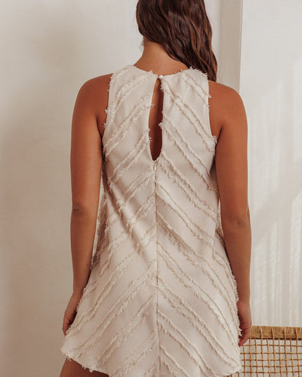 Cream Fringe Trim Shift Mini Dress