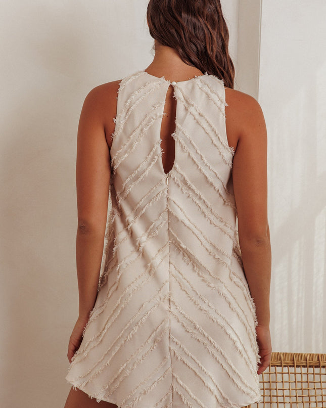 Cream Fringe Trim Shift Mini Dress
