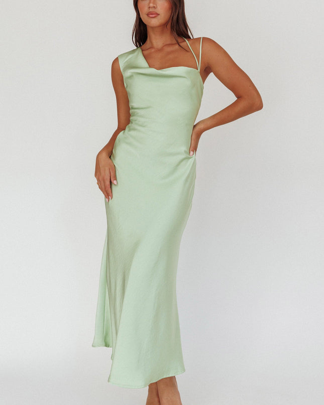 Asymmetric Cowl Neck Maxi Dress Leaf