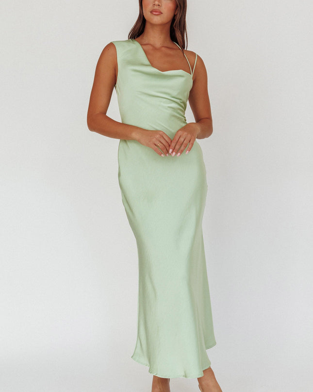 Asymmetric Cowl Neck Maxi Dress Leaf