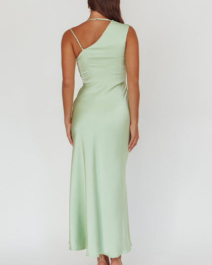 Asymmetric Cowl Neck Maxi Dress Leaf