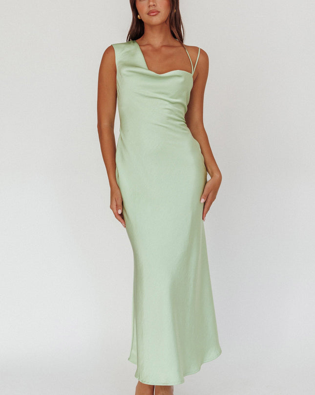 Asymmetric Cowl Neck Maxi Dress Leaf