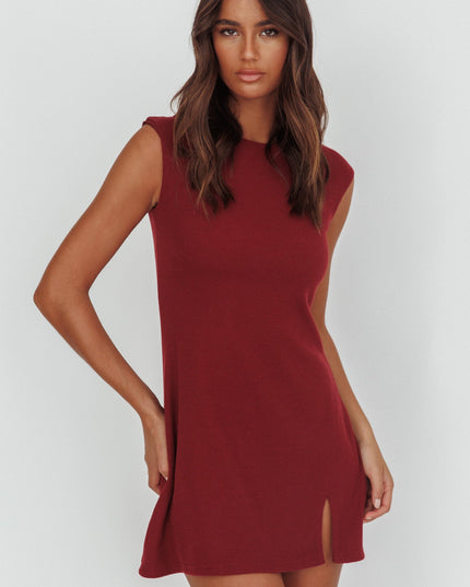 Burgundy Sleeveless Mini Dress Textured