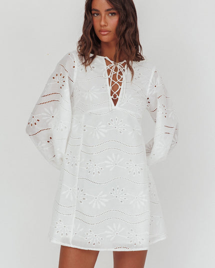 White Long Weekend Eyelet Mini Dress