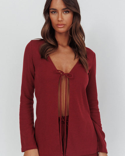 Burgundy Tie Front Top