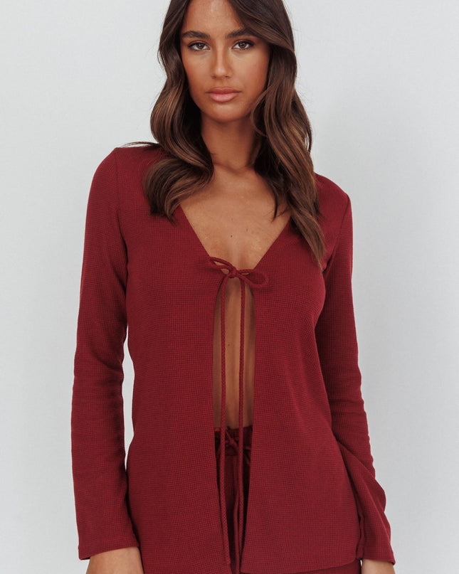 Burgundy Tie Front Top