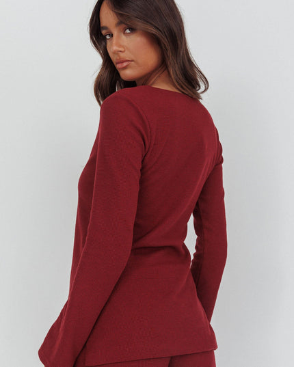 Burgundy Tie Front Top
