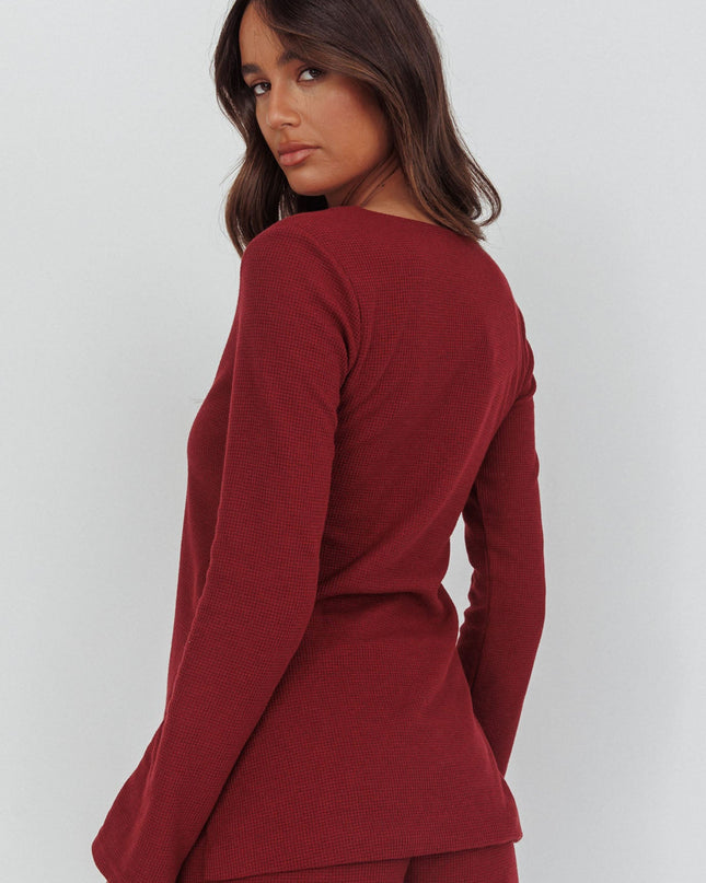Burgundy Tie Front Top