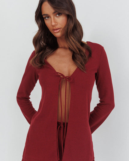 Burgundy Tie Front Top