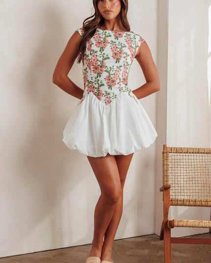 Pink Cap Sleeve Bubble Hem Mini Dress Floral