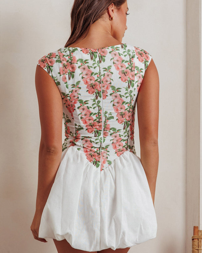 Pink Cap Sleeve Bubble Hem Mini Dress Floral