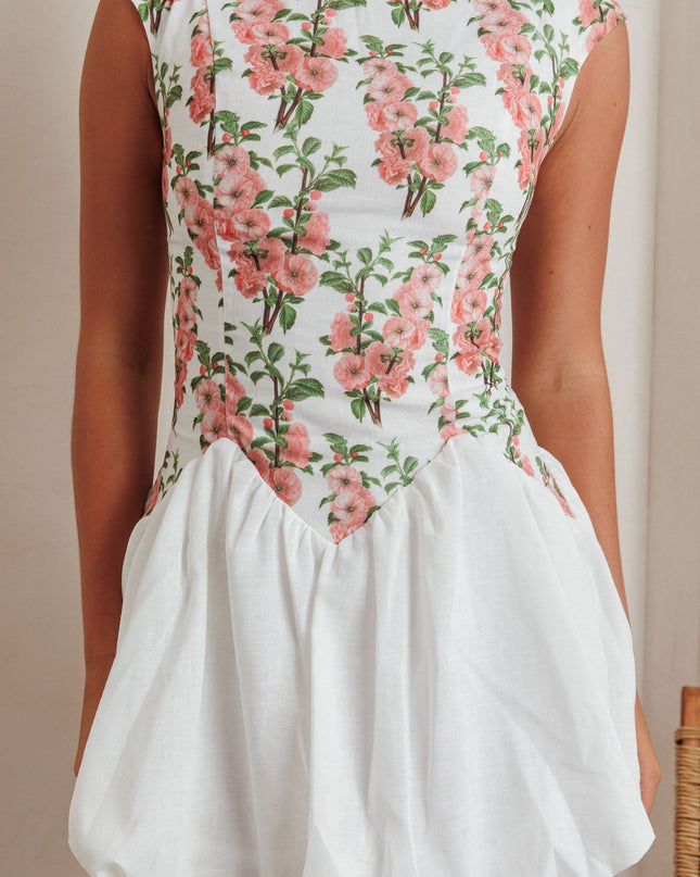 Pink Cap Sleeve Bubble Hem Mini Dress Floral