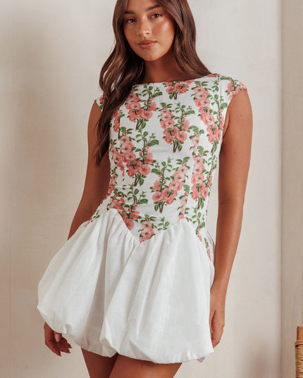 Pink Cap Sleeve Bubble Hem Mini Dress Floral