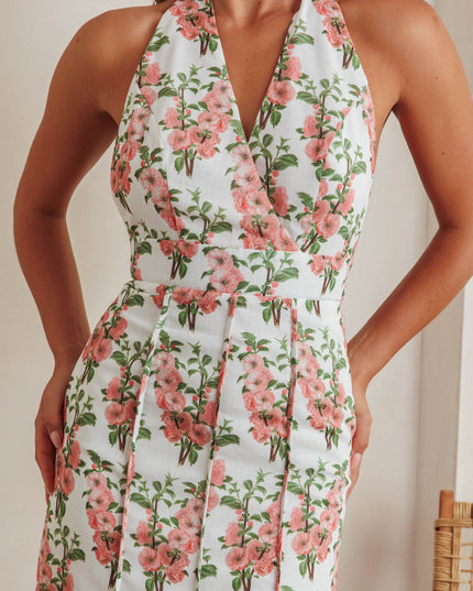 Pink Pintuck Pleat Halterneck Maxi Dress Floral