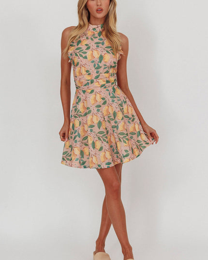 Lemon Frill Trim Halter Mini Dress