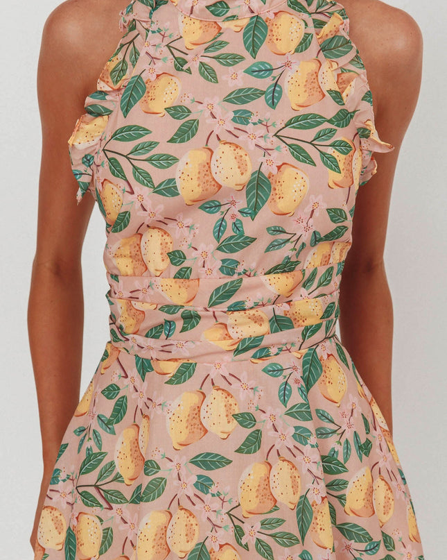 Lemon Frill Trim Halter Mini Dress