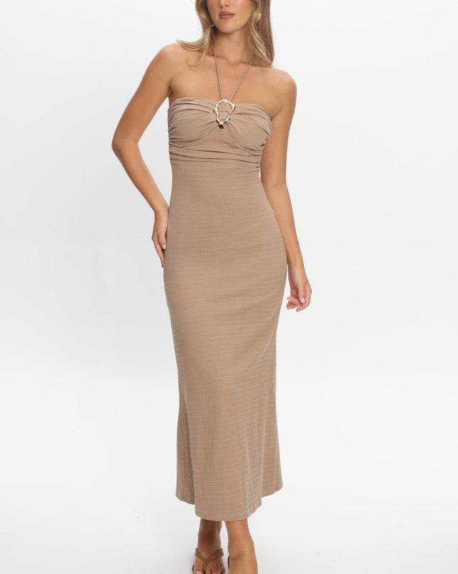 Clay Textured Halter Maxi Dress