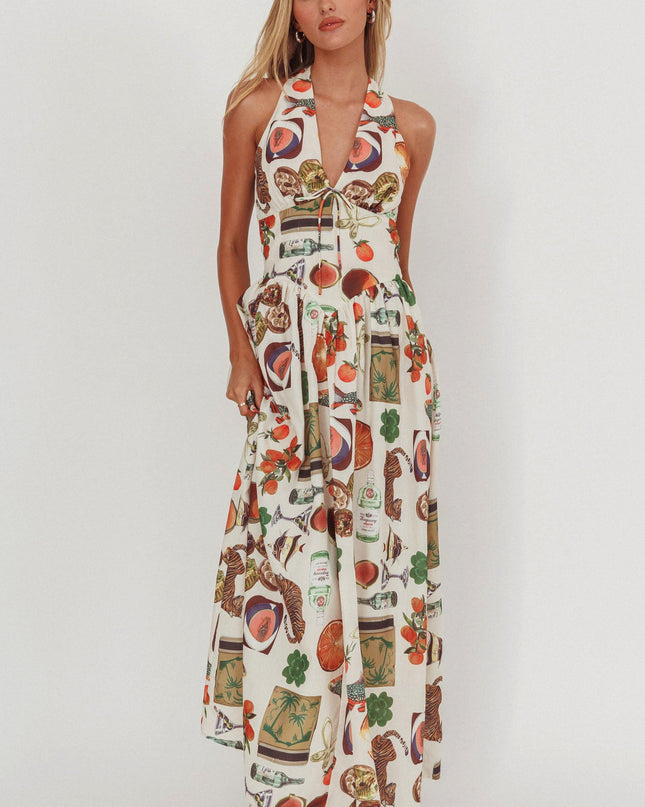 Beige Basque Waist Open Back Maxi Dress Exotic