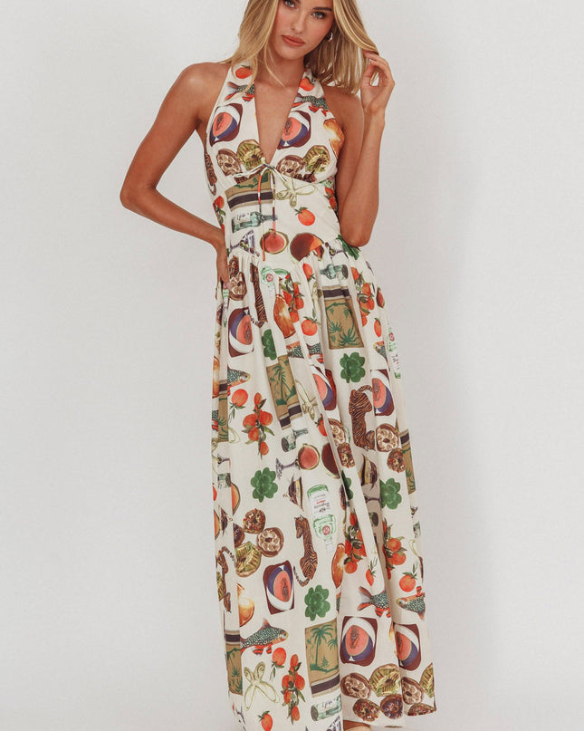 Beige Basque Waist Open Back Maxi Dress Exotic