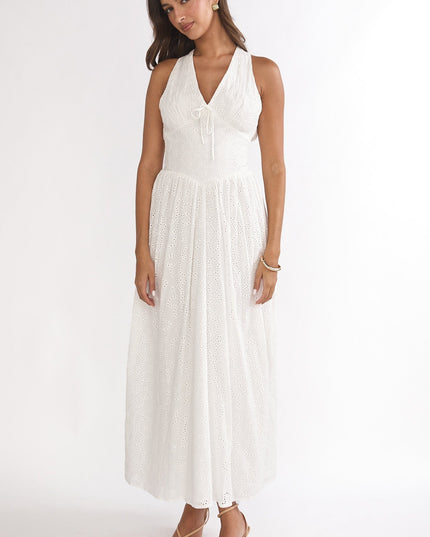 White Halter Maxi Dress Eyelet