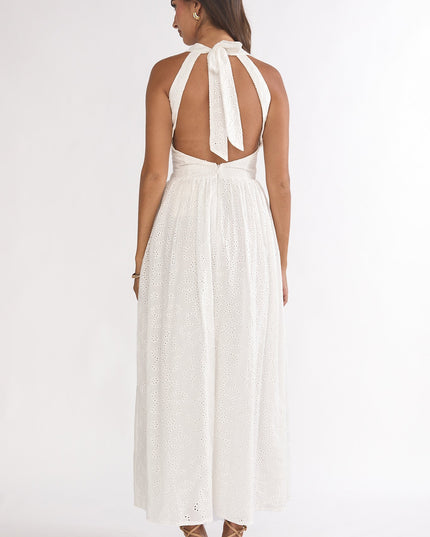 White Halter Maxi Dress Eyelet